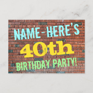 Brick Wall Graffiti Inspired 40th Birthday + Name Invitation