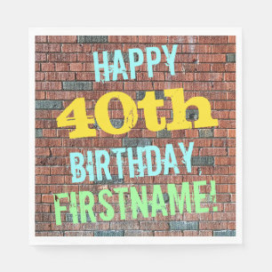 Brick Wall Graffiti Inspired 40th Birthday + Name Napkin