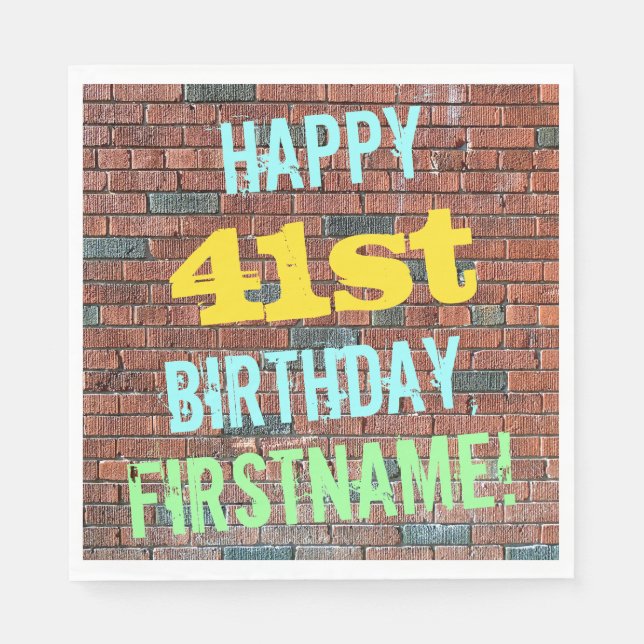 Brick Wall Graffiti Inspired 41st Birthday + Name Napkin (Front)