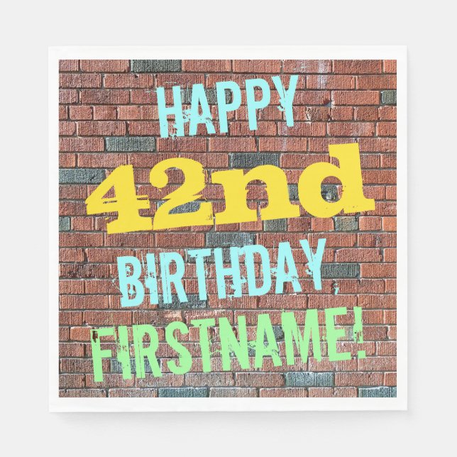 Brick Wall Graffiti Inspired 42nd Birthday + Name Napkin (Front)