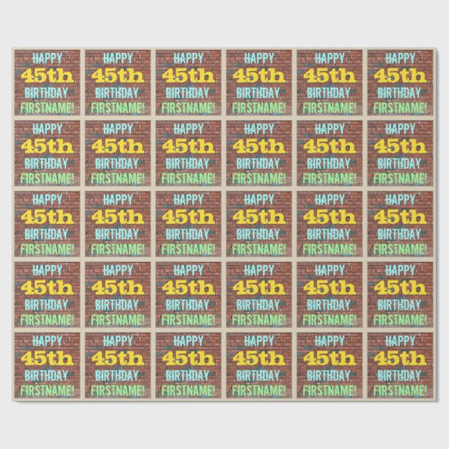 Brick Wall Graffiti Inspired 45th Birthday + Name Wrapping Paper (Flat)