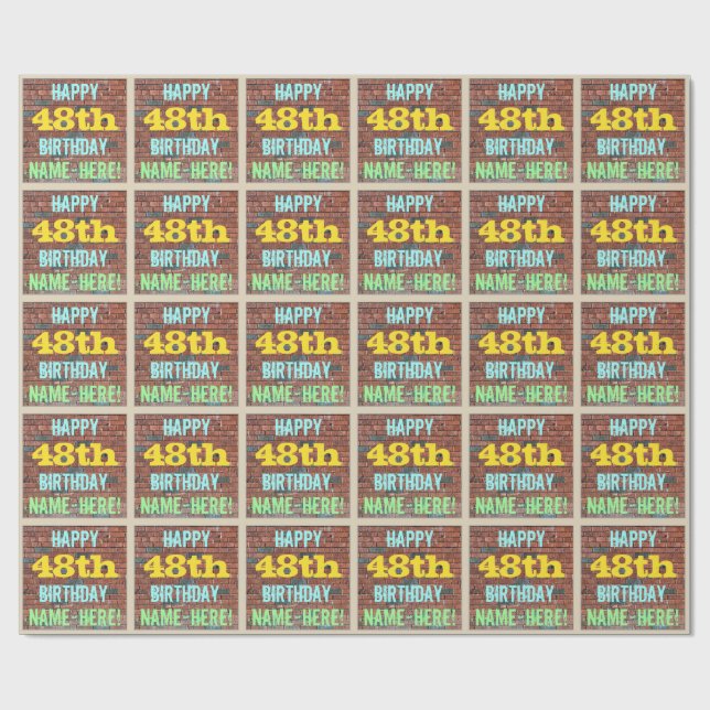 Brick Wall Graffiti Inspired 48th Birthday + Name Wrapping Paper (Flat)