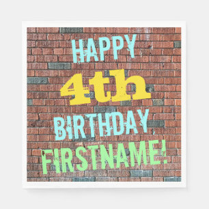 Brick Wall Graffiti Inspired 4th Birthday + Name Napkin