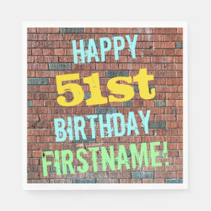 Brick Wall Graffiti Inspired 51st Birthday + Name Napkin