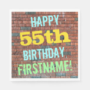 Brick Wall Graffiti Inspired 55th Birthday + Name Napkin
