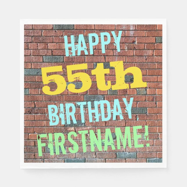 Brick Wall Graffiti Inspired 55th Birthday + Name Napkin (Front)