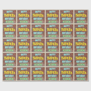 Brick Wall Graffiti Inspired 58th Birthday + Name Wrapping Paper