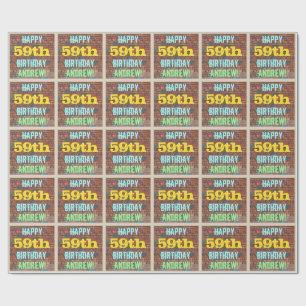 Brick Wall Graffiti Inspired 59th Birthday + Name Wrapping Paper