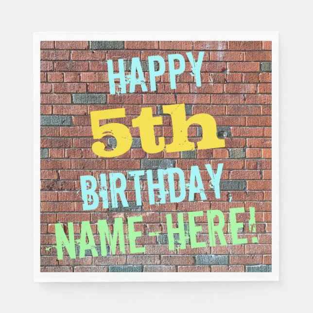 Brick Wall Graffiti Inspired 5th Birthday + Name Napkin (Front)