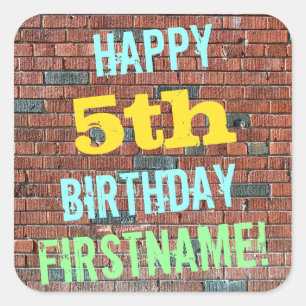 Brick Wall Graffiti Inspired 5th Birthday + Name Square Sticker