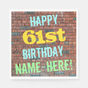 Brick Wall Graffiti Inspired 61st Birthday + Name Napkin
