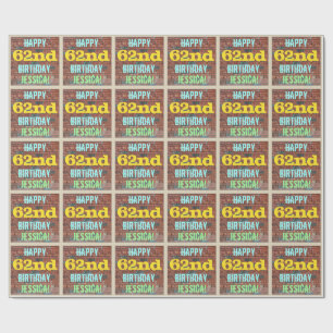 Brick Wall Graffiti Inspired 62nd Birthday + Name Wrapping Paper