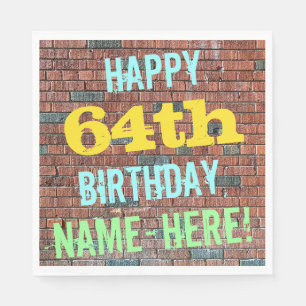 Brick Wall Graffiti Inspired 64th Birthday + Name Napkin