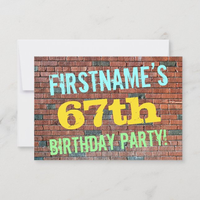 Brick Wall Graffiti Inspired 67th Birthday + Name Invitation (Front)