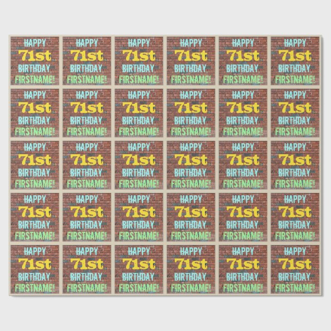 Brick Wall Graffiti Inspired 71st Birthday + Name Wrapping Paper (Flat)