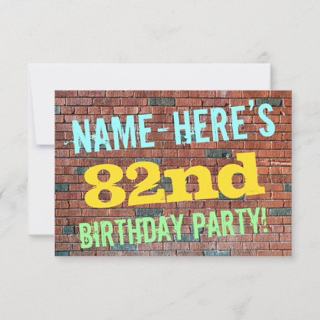 Brick Wall Graffiti Inspired 82nd Birthday + Name Invitation (Front)