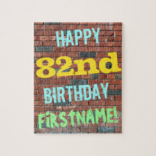 Brick Wall Graffiti Inspired 82nd Birthday + Name Jigsaw Puzzle