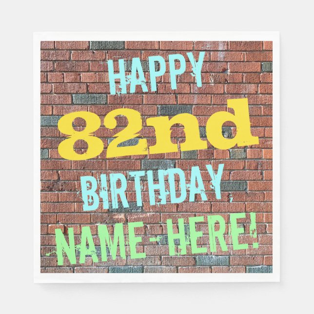 Brick Wall Graffiti Inspired 82nd Birthday + Name Napkin (Front)