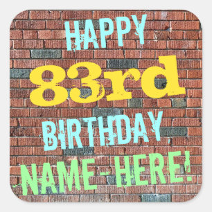 Brick Wall Graffiti Inspired 83rd Birthday + Name Square Sticker