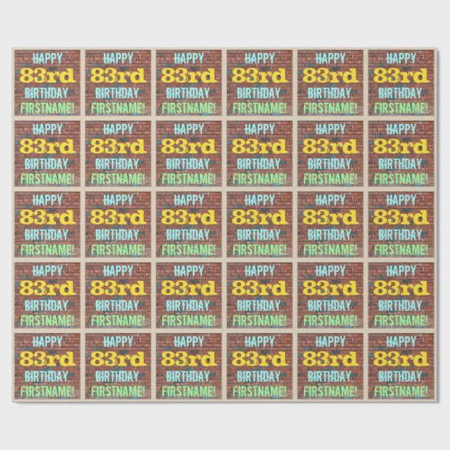 Brick Wall Graffiti Inspired 83rd Birthday + Name Wrapping Paper (Flat)