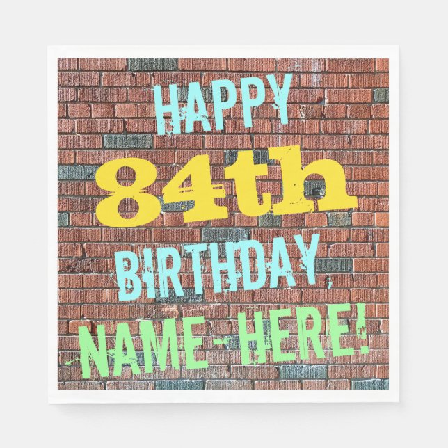 Brick Wall Graffiti Inspired 84th Birthday + Name Napkin (Front)