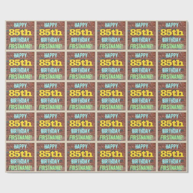 Brick Wall Graffiti Inspired 85th Birthday + Name Wrapping Paper (Flat)