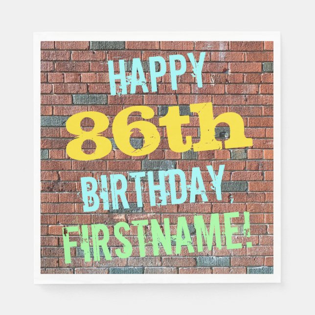 Brick Wall Graffiti Inspired 86th Birthday + Name Napkin (Front)