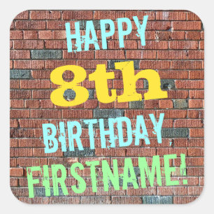 Brick Wall Graffiti Inspired 8th Birthday + Name Square Sticker