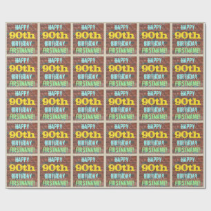 Brick Wall Graffiti Inspired 90th Birthday + Name Wrapping Paper