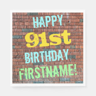 Brick Wall Graffiti Inspired 91st Birthday + Name Napkin