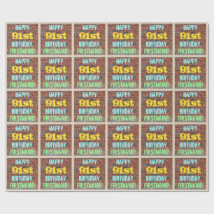 Brick Wall Graffiti Inspired 91st Birthday + Name Wrapping Paper
