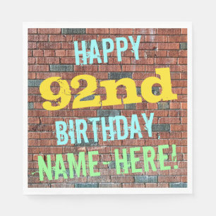 Brick Wall Graffiti Inspired 92nd Birthday + Name Napkin