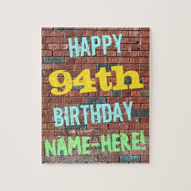 Brick Wall Graffiti Inspired 94th Birthday + Name Jigsaw Puzzle (Vertical)