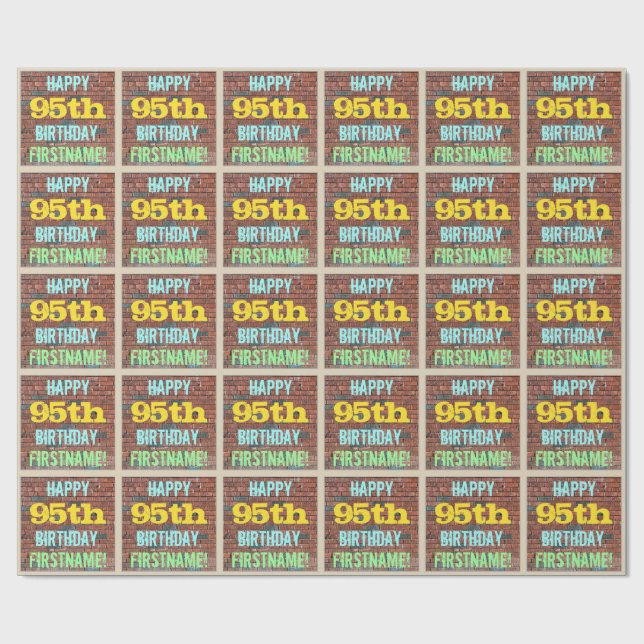 Brick Wall Graffiti Inspired 95th Birthday + Name Wrapping Paper (Flat)