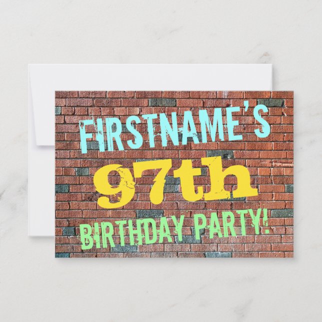Brick Wall Graffiti Inspired 97th Birthday + Name Invitation (Front)
