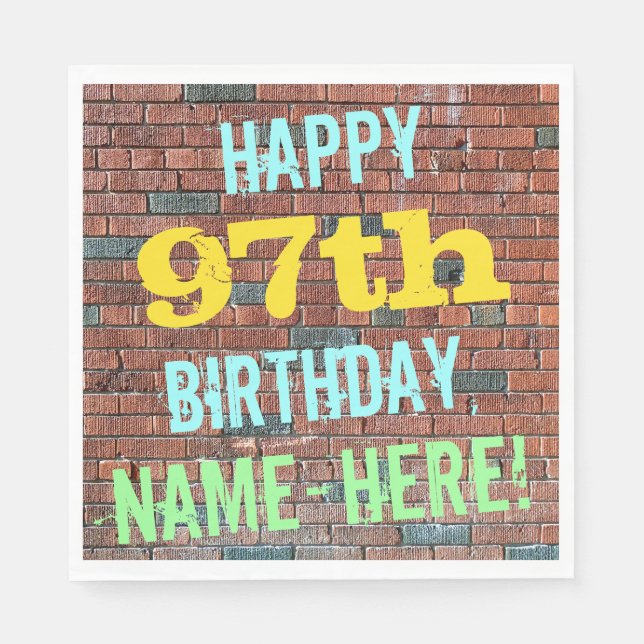 Brick Wall Graffiti Inspired 97th Birthday + Name Napkin (Front)