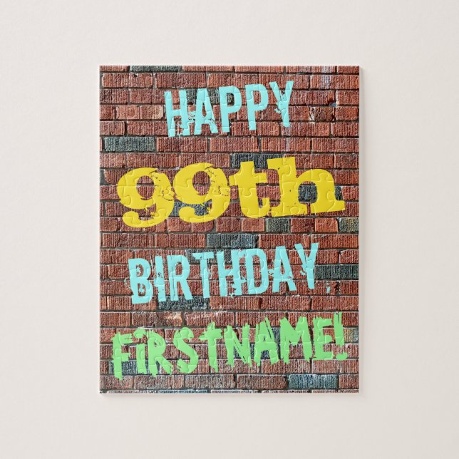Brick Wall Graffiti Inspired 99th Birthday + Name Jigsaw Puzzle (Vertical)