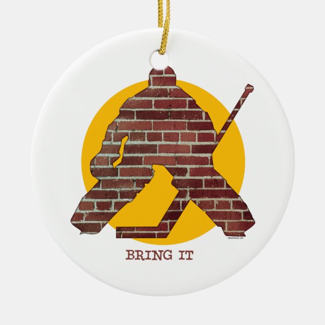 Brick Wall Hockey Goalie Ceramic Ornament (Front)
