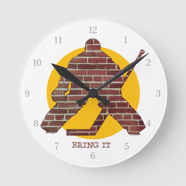 Brick Wall Hockey Goalie Round Clock (Front)