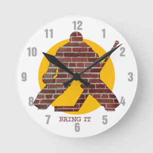 Brick Wall Hockey Goalie Round Clock