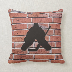 Brick Wall Hockey Goalie Silhouette Throw Pillow