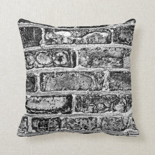 Brick Wall in Black & White Throw Pillow