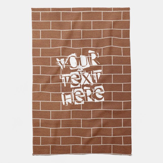 Brick Wall Kitchen Towel with Custom Text (Vertical)