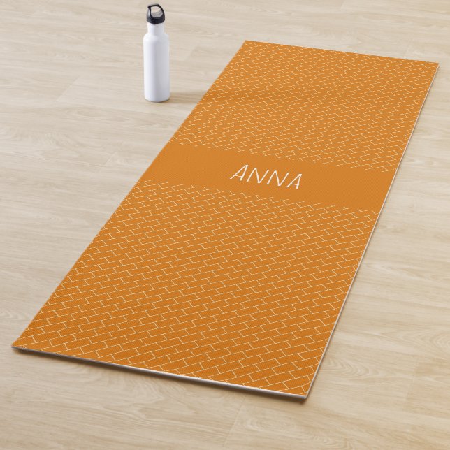 Brick Wall Orange White Minimal Pattern Yoga Mat (In Situ)