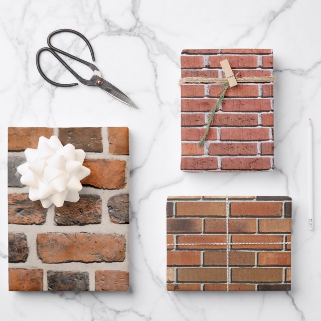Brick Wall Pattern Red  Wrapping Paper Sheet (Front)