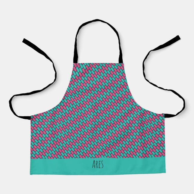 Brick Wall Pink Navy Minimal Pattern Apron (Front)