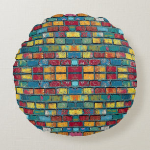 Brick wall round pillow