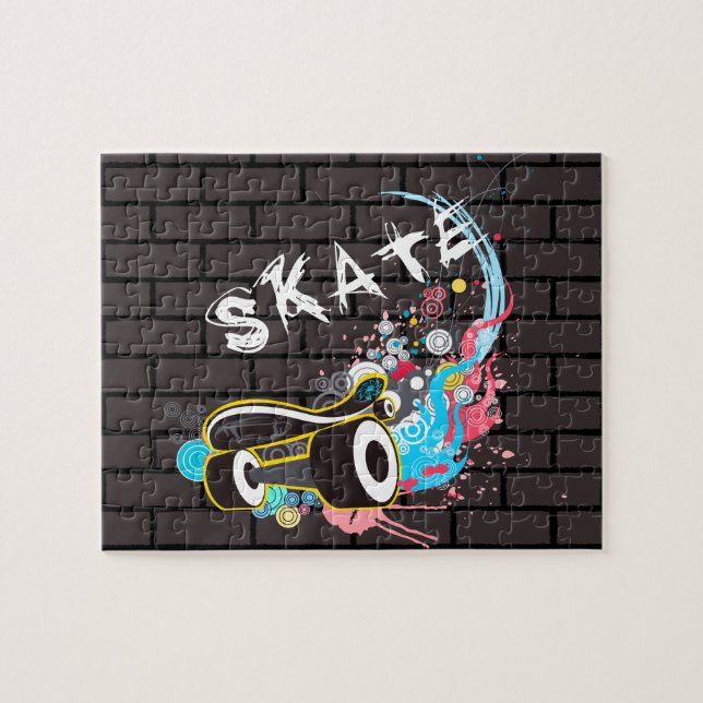 Brick Wall Skate Graffiti Logo With Board Jigsaw Puzzle (Horizontal)