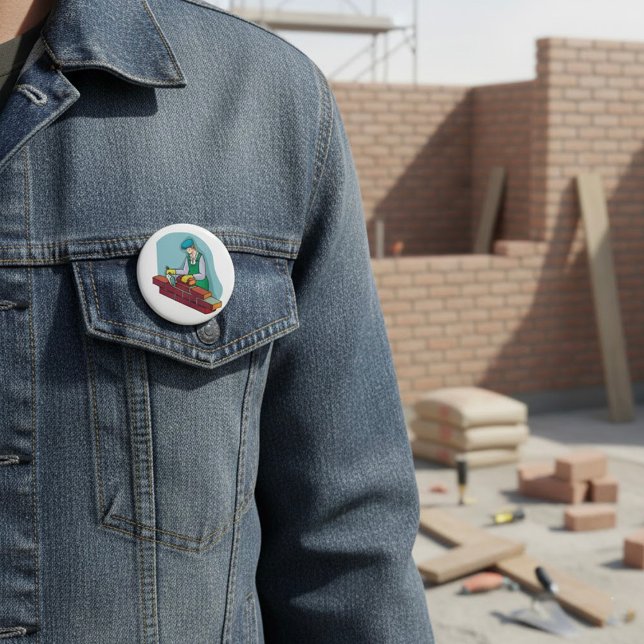 Bricklayer At Work 3 Inch Round Button (Creator Uploaded)