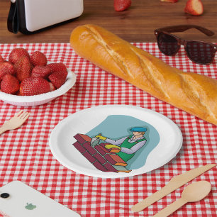 Bricklayer At Work Paper Plate